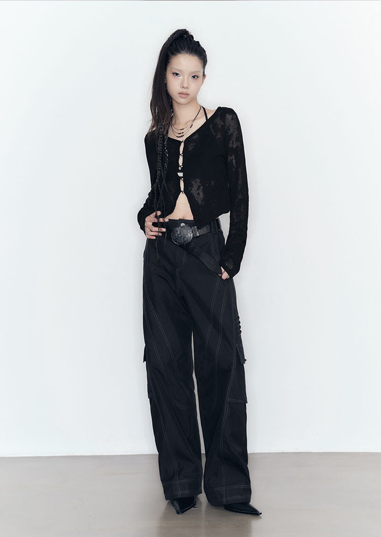 Shadow Stitch High Waist Casual Pants