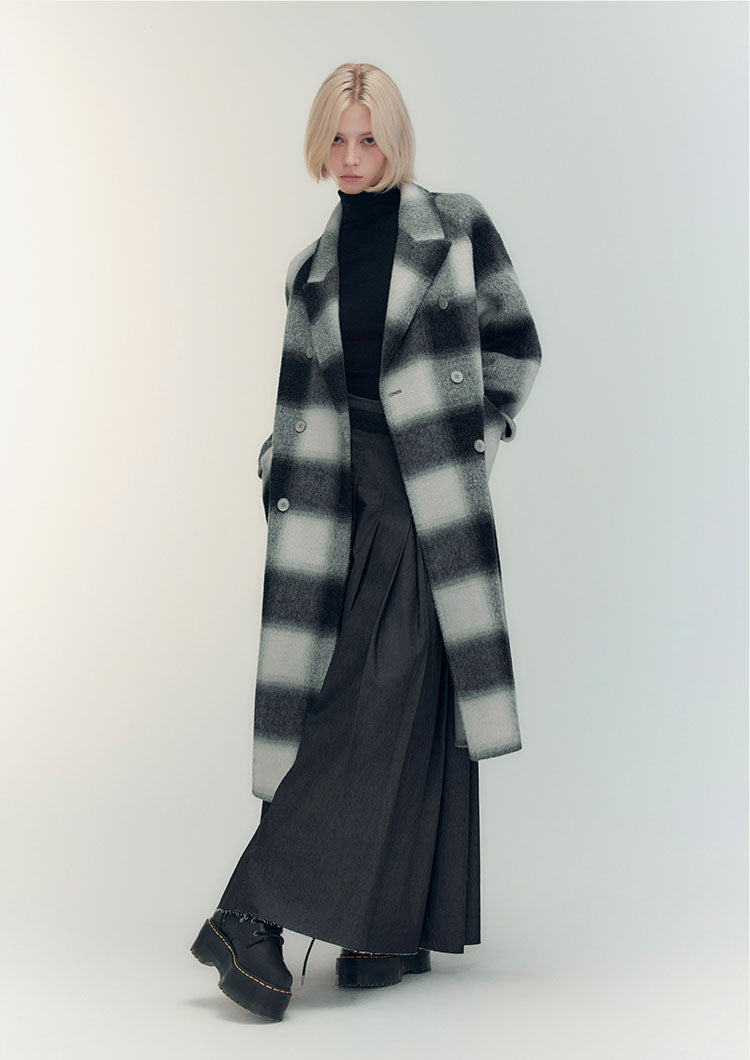 Checkered double-sided wool coat