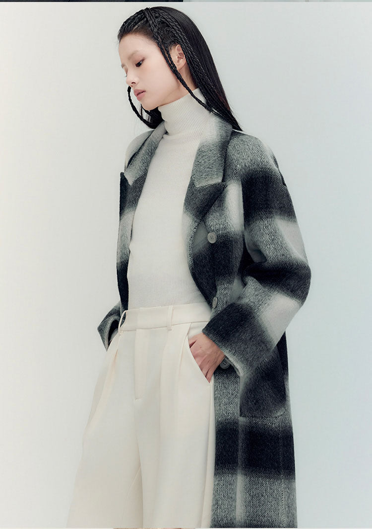 Checkered double-sided wool coat