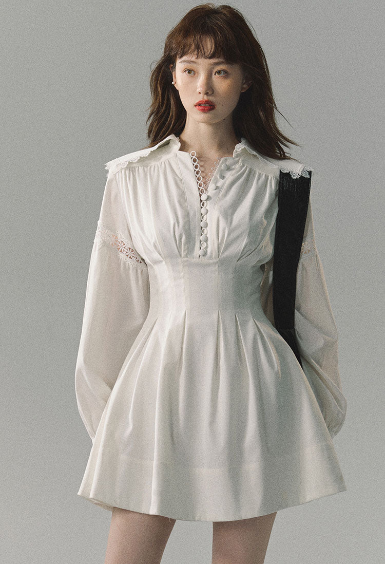 French Romantic Puff Sleeve Chiffon Belt Dress