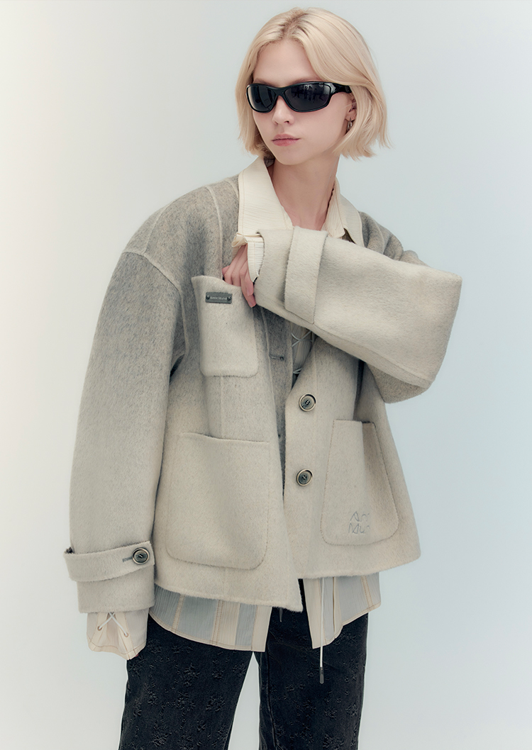 Gradient Gray Wool Double Face Short Jacket