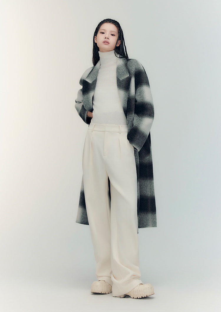 Checkered double-sided wool coat