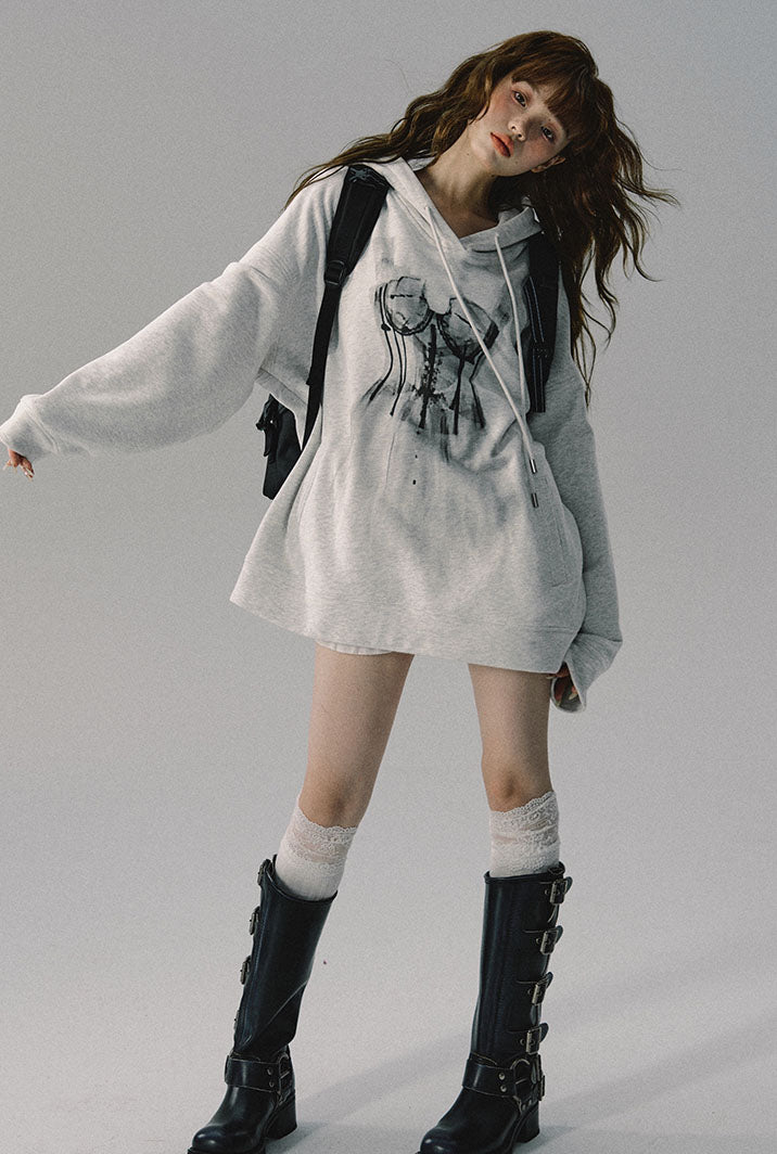 Gray Dance Skirt Print Hooded Sweatshirt