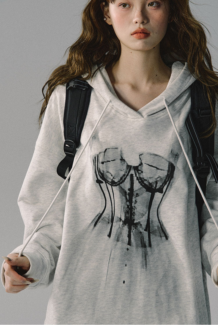 Gray Dance Skirt Print Hooded Sweatshirt