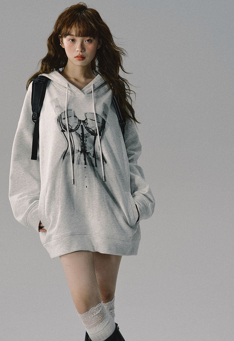 Gray Dance Skirt Print Hooded Sweatshirt