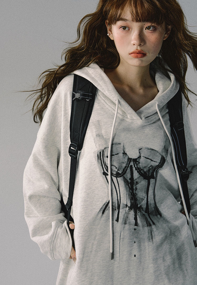 Gray Dance Skirt Print Hooded Sweatshirt