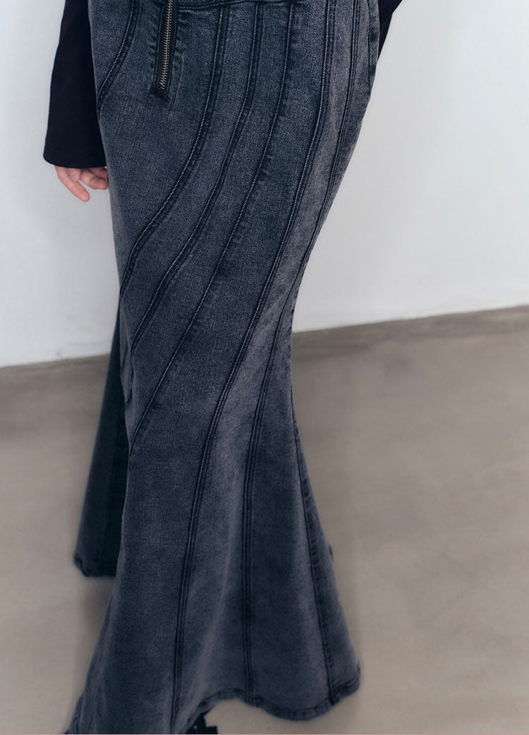 Fishtail Denim High Waist Long Skirt