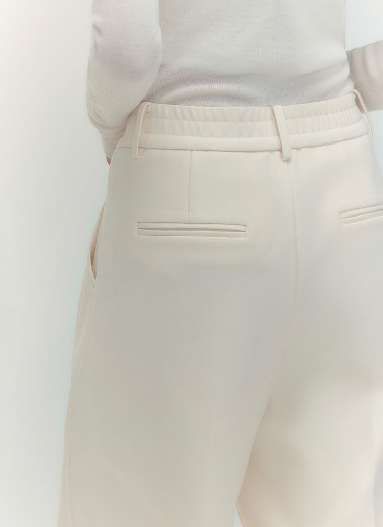 Wool High Waist Straight Draped Pants