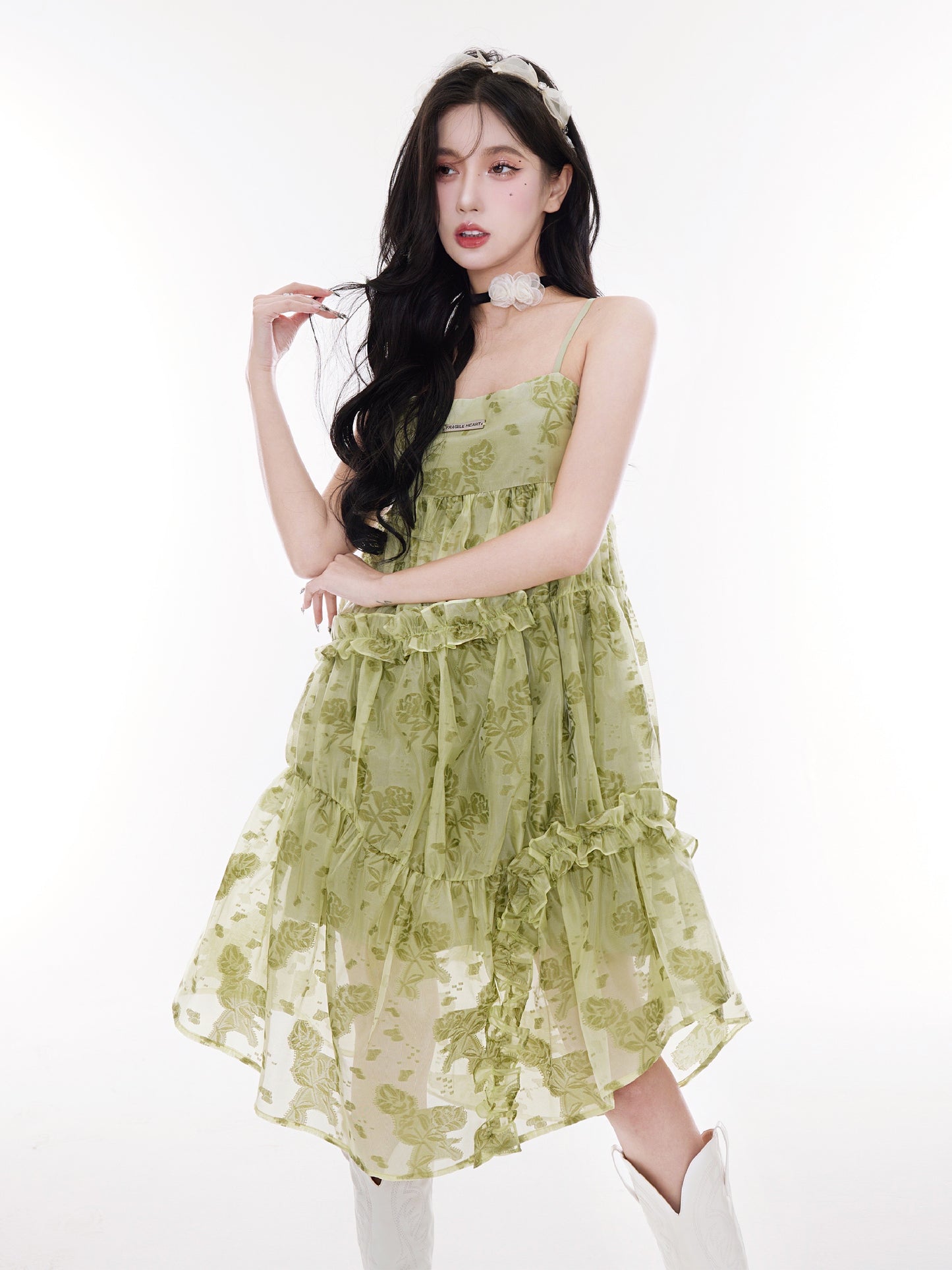 Light green see-through suspender dress