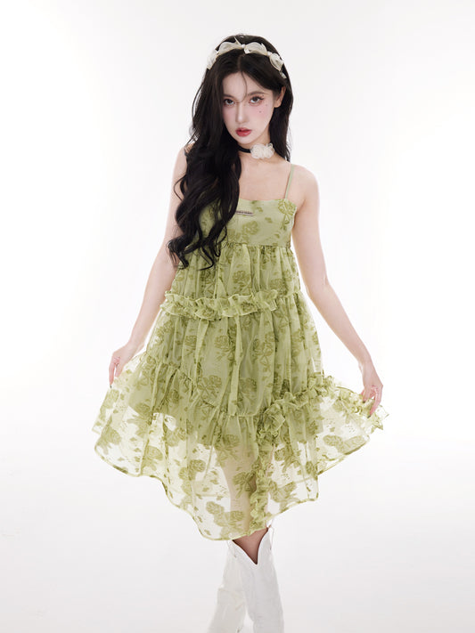 Light green see-through suspender dress