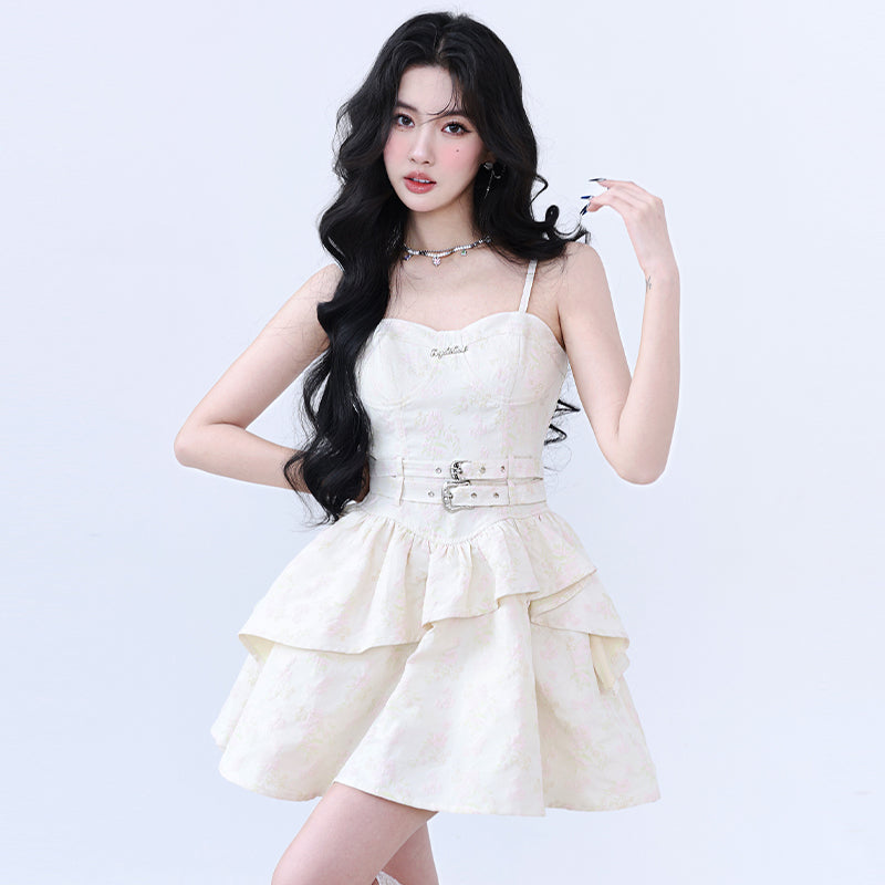 French girly short length suspender dress