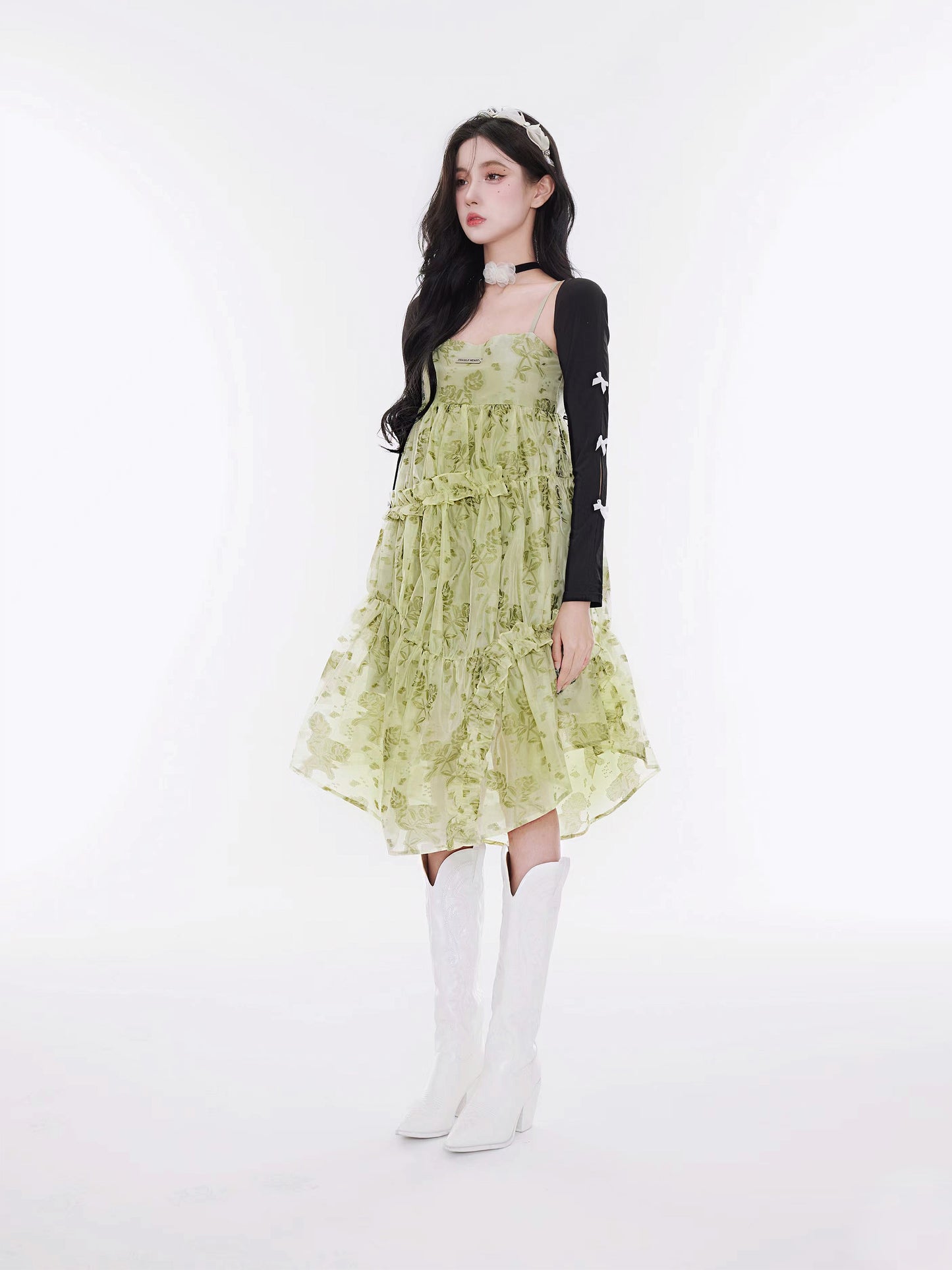 Light green see-through suspender dress