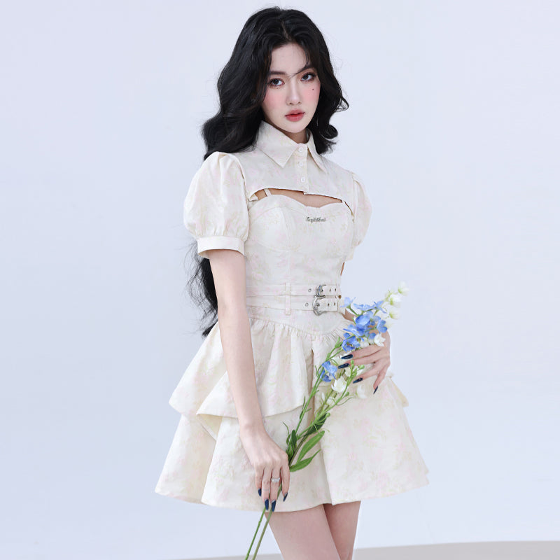 French girly short length suspender dress